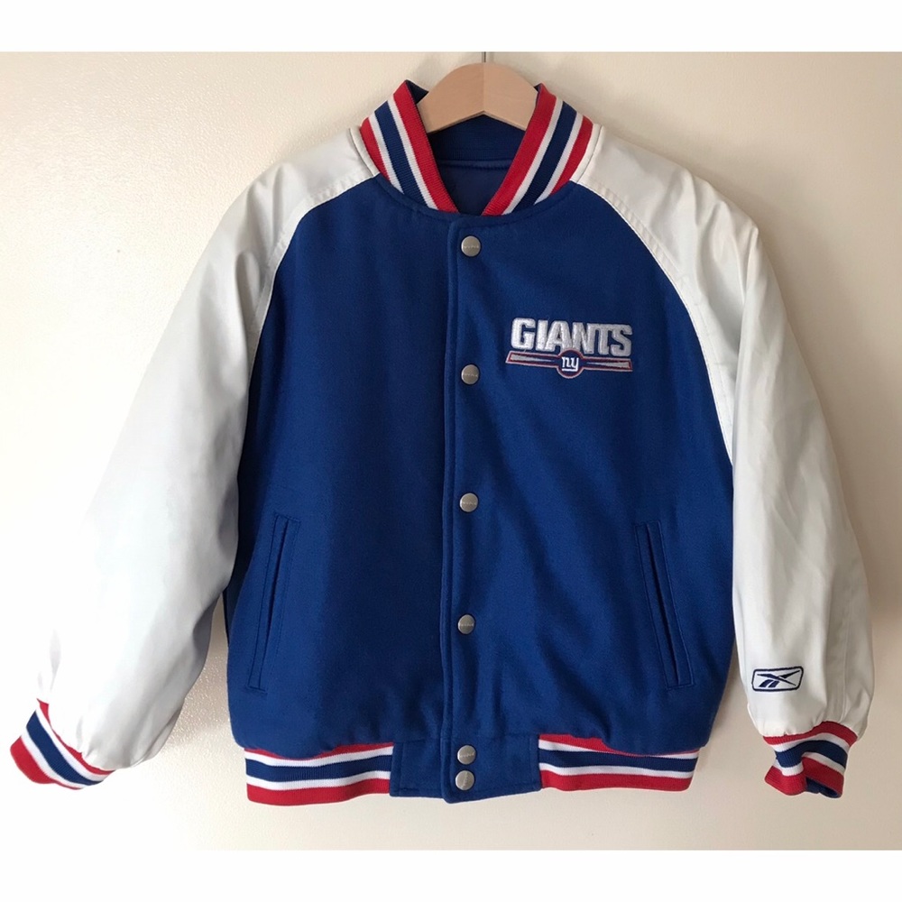 NFL Reebok • M 5-6• NY Giants Vintage Varsity Wool Blend Letterman Bomber Jacket